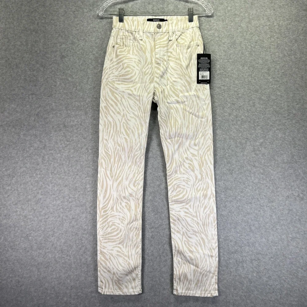 Hudson Holly Straight Jean Womens 24x30 Beige White Animal Print High Rise Denim - Picture 1 of 10